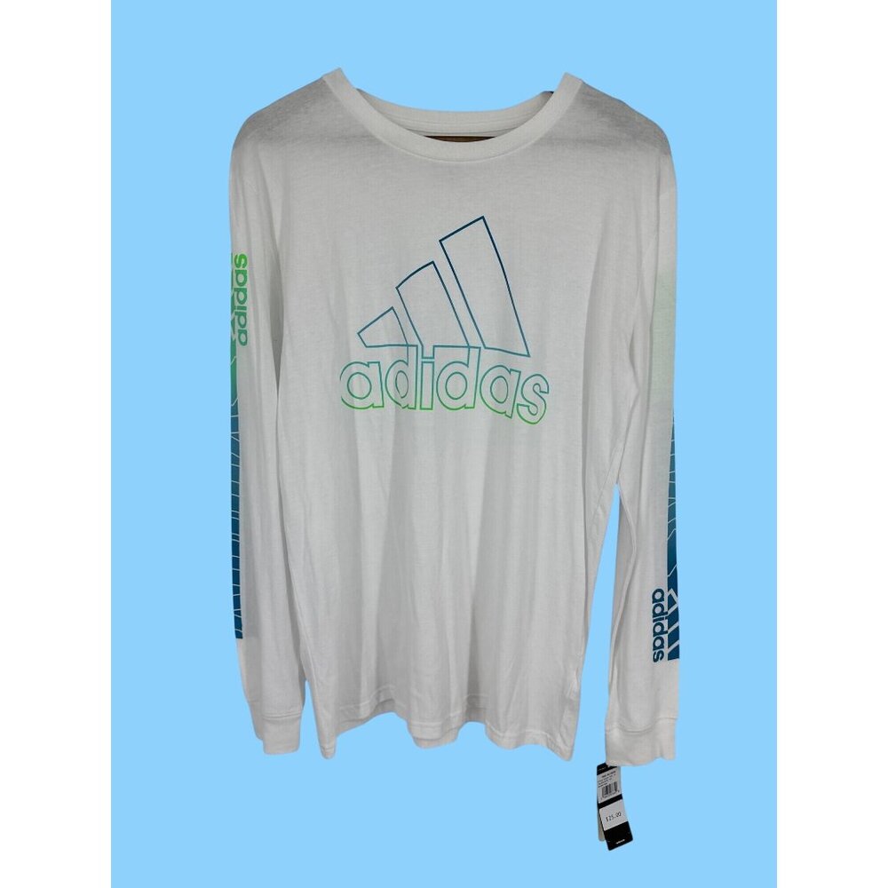 Adidas Boys White Long-Sleeve Logo Shirt XL (18/20) 100% Cotton